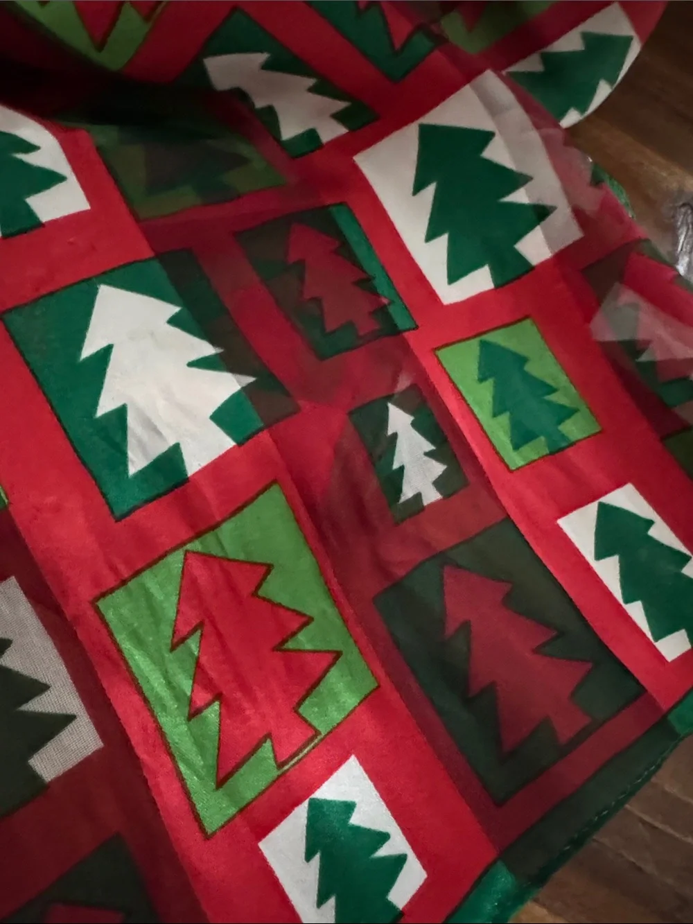 Festive Silk Red and Green Holiday Tree Scarf